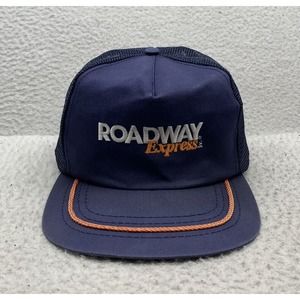 VTG Roadway Express Trucker Hat Mens Snapback OSFM Blue Orange Mesh Advertising